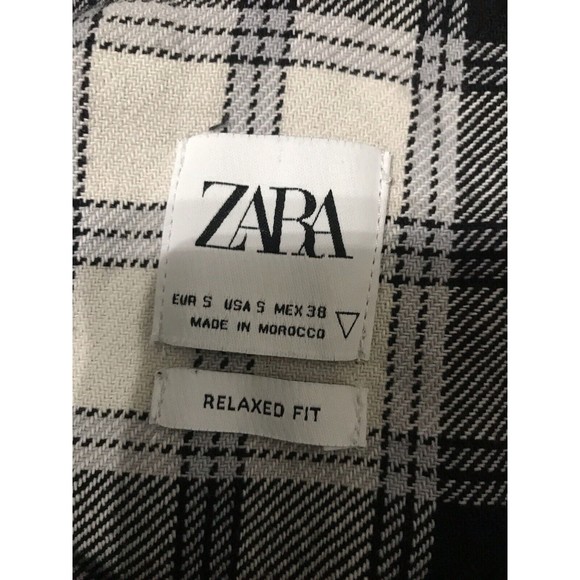 Zara Womens Black White Plaid Flannel Shacket Oversized Relaxed Fit Button Up S - Picture 9 of 10